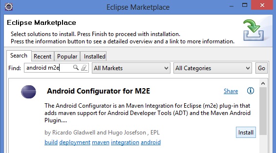 how to install maven from market place